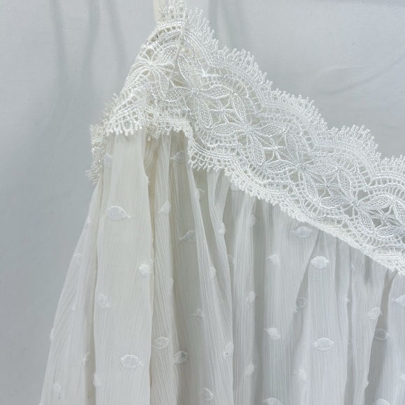 For Love and Lemons White Polka Dot Sheer Off Shoulder Long Sleeve Maxi Dress - Picture 6 of 7